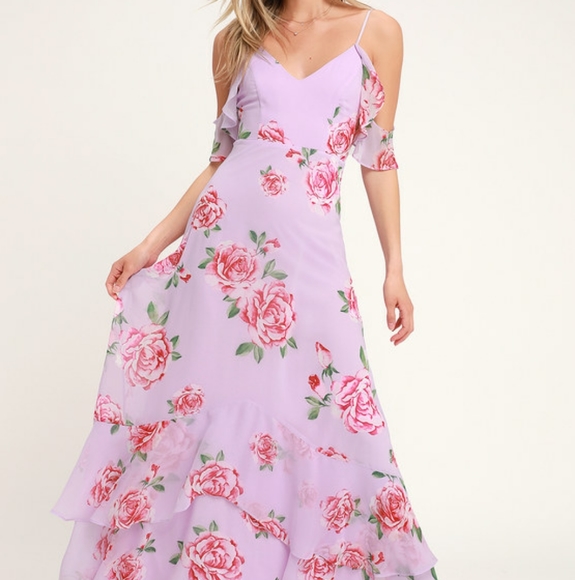 Lulu's Dresses & Skirts - Lavender Floral Print Maxi Dress Lulu's Dresses & Skirts - Lavender Floral Print Maxi Dress
